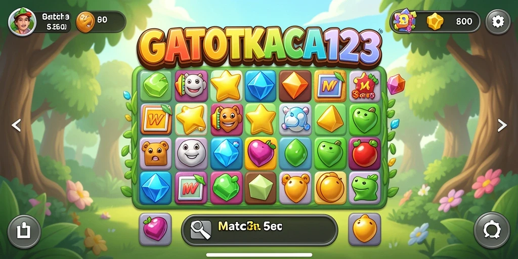 Tangkapan layar GATOTKACA123 menampilkan gameplay Match-3 yang menarik.