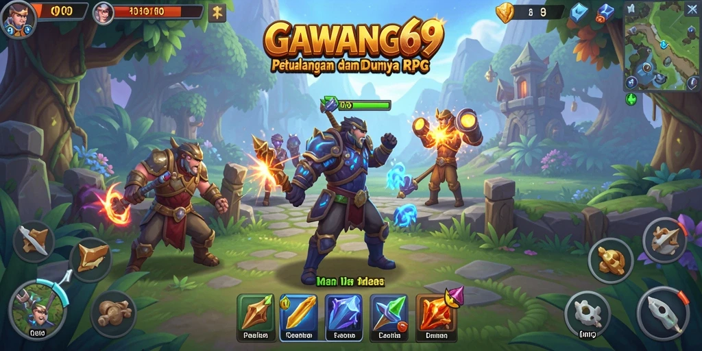 Screenshot GAWANG69 menampilkan aksi pertempuran RPG yang seru.