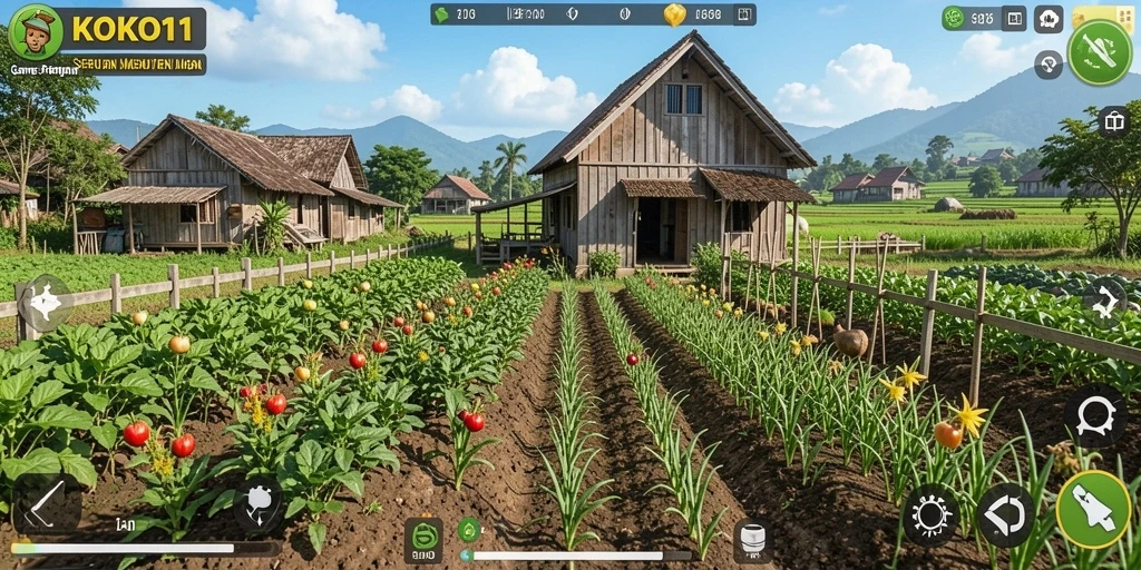 Tangkapan layar gameplay KOKO11 saat bertani di ladang
