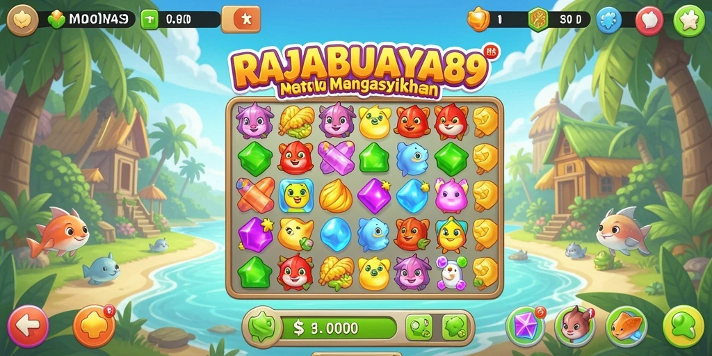 Tampilan gameplay seru di RAJABUAYA89 dengan berbagai tantangan Match-3.