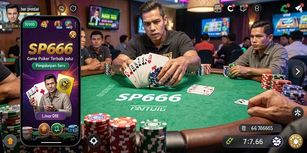 Gameplay menarik dalam aplikasi poker SP666 dengan pemain bertanding.